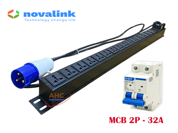 Thanh nguồn 16 ổ cắm đa năng lắp dọc Novalink mã NV-66213A